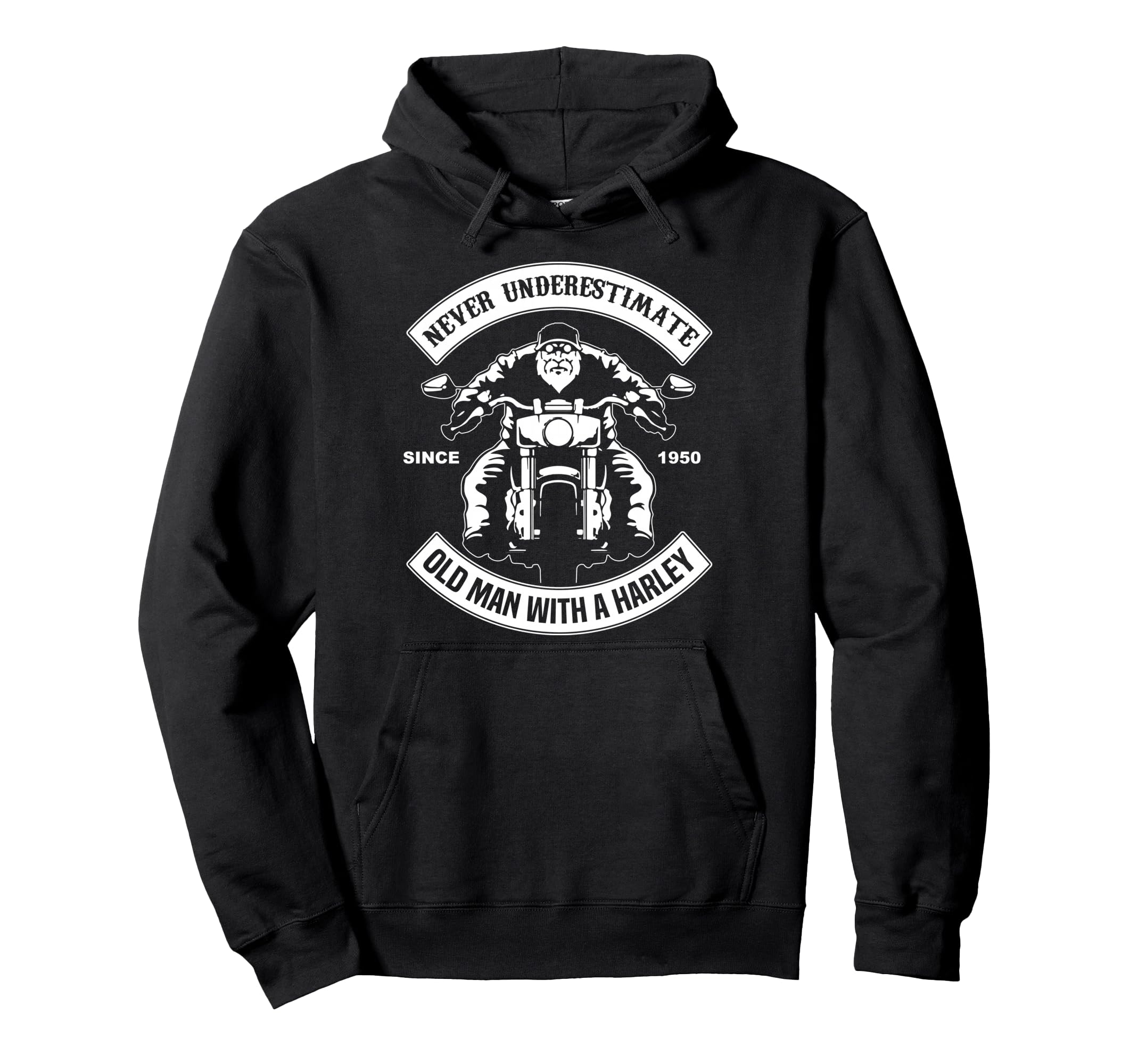 Never Underestimate Old Harley Hoodie - Minimalist Print Men Women - T-Shirt, Sweatshirt, Hoodie