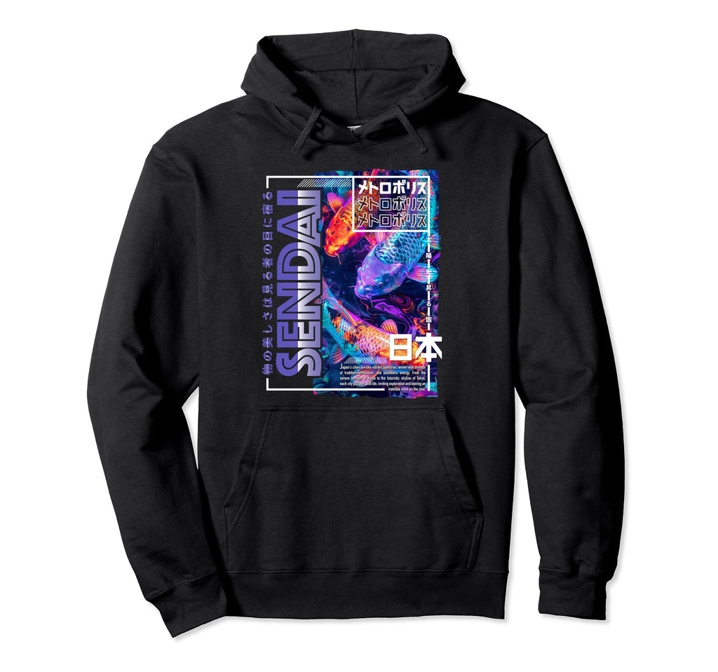 Sendai City 80S Synthwave Koi Carp Japan Hoodie - Custom Art Print Unisex - T-Shirt, Sweatshirt, Hoodie