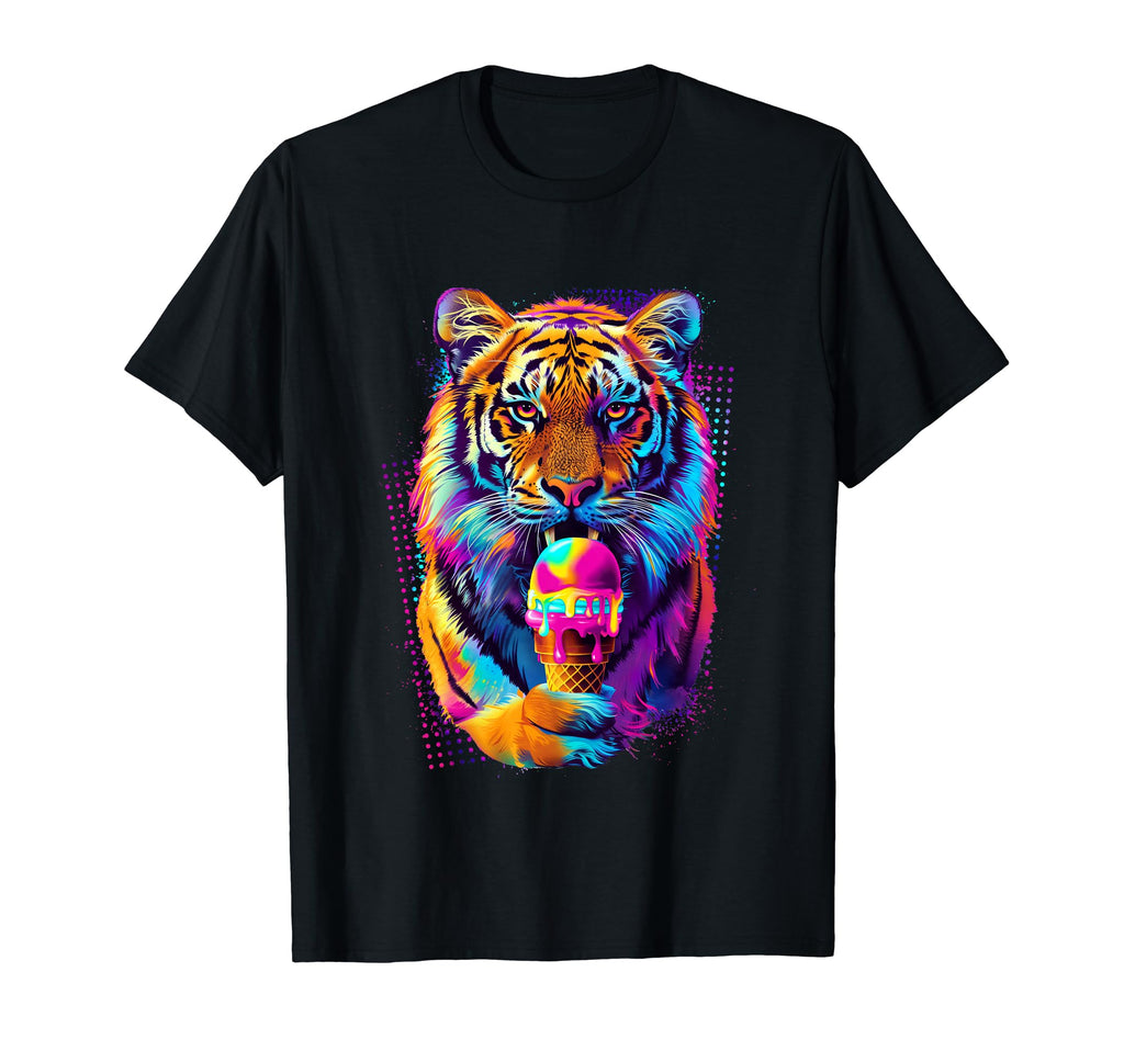 Fierce Tiger Ice Cream Cone 80S Outrun T-Shirt - Graphic Print for Adults - T-Shirt, Sweatshirt, Hoodie
