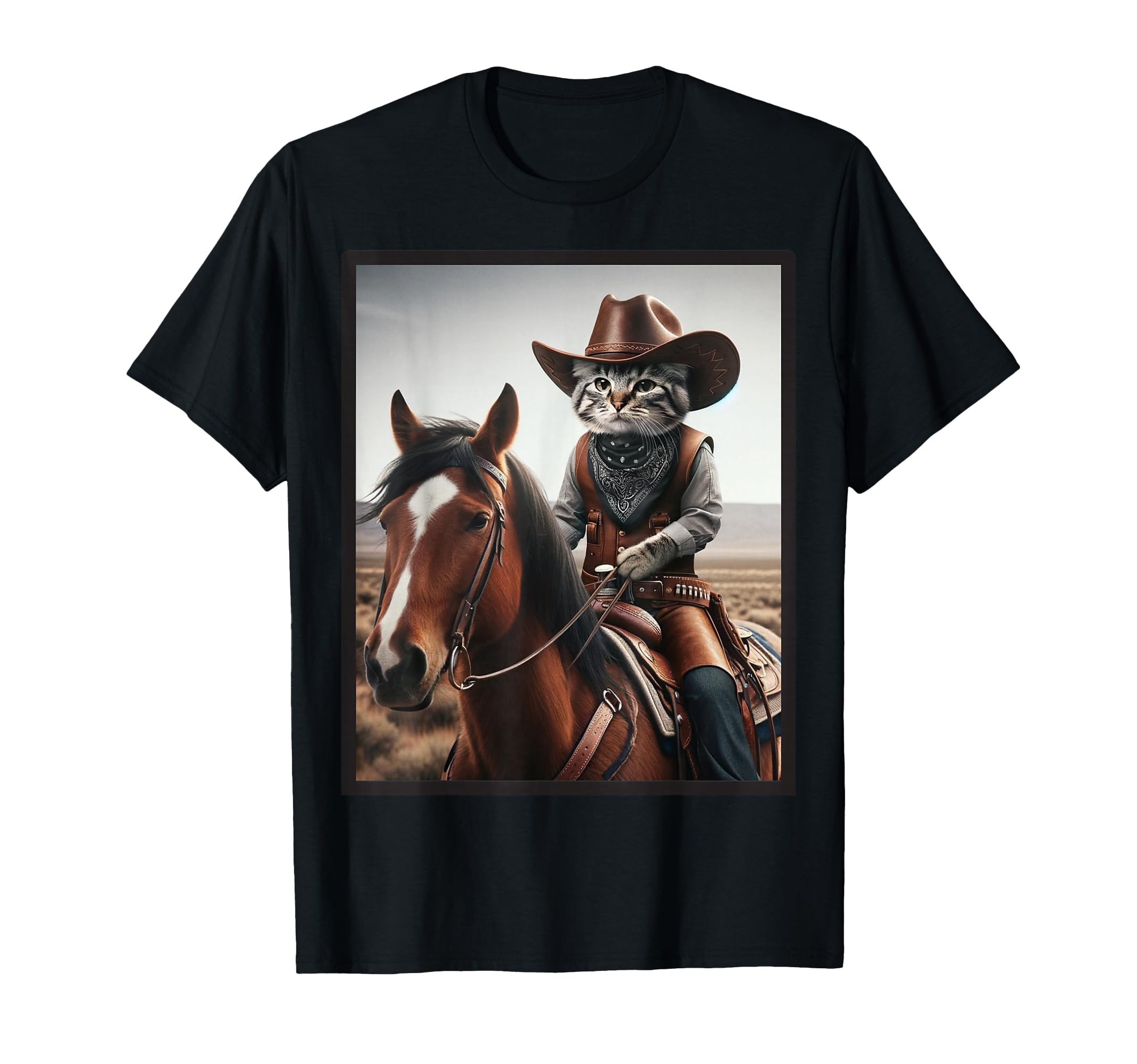 Cat Cowboy Funny Cats Kitten Riding T-Shirt - Unique Graphic for Adults - T-Shirt, Sweatshirt, Hoodie