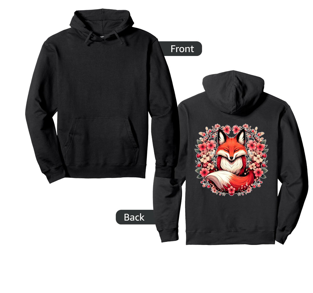 Blossoms Aesthetic Japanese Fox Hoodie - Unique Graphic Men Women - T-Shirt, Sweatshirt, Hoodie