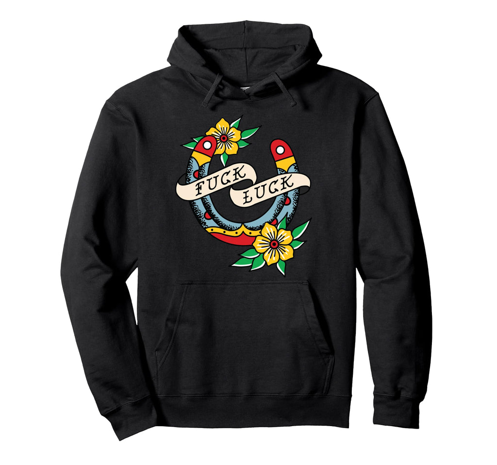 Fuck Luck Horseshoe American Hoodie - Minimalist Print for Adults - T-Shirt, Sweatshirt, Hoodie