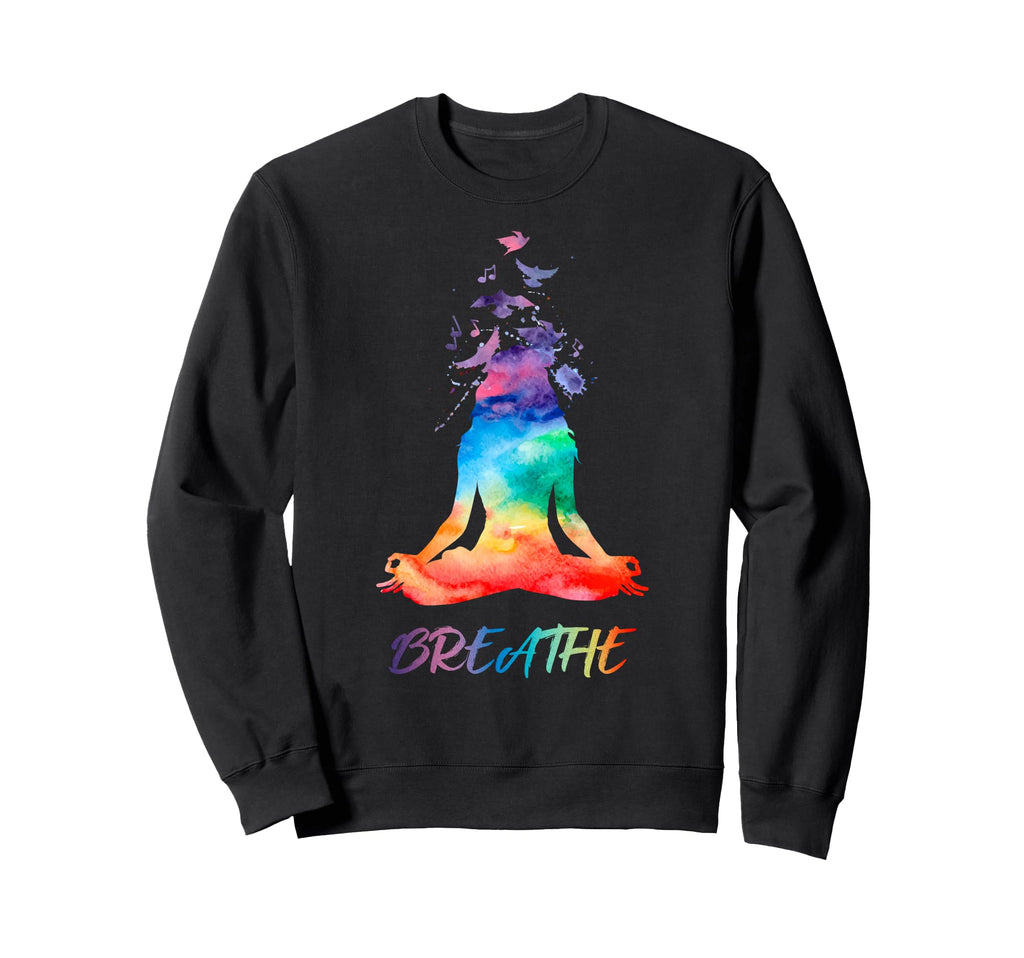 Yoga Lotus Pose Mandala Breathe Sweatshirt - Trendy Graphic Unisex - T-Shirt, Sweatshirt, Hoodie