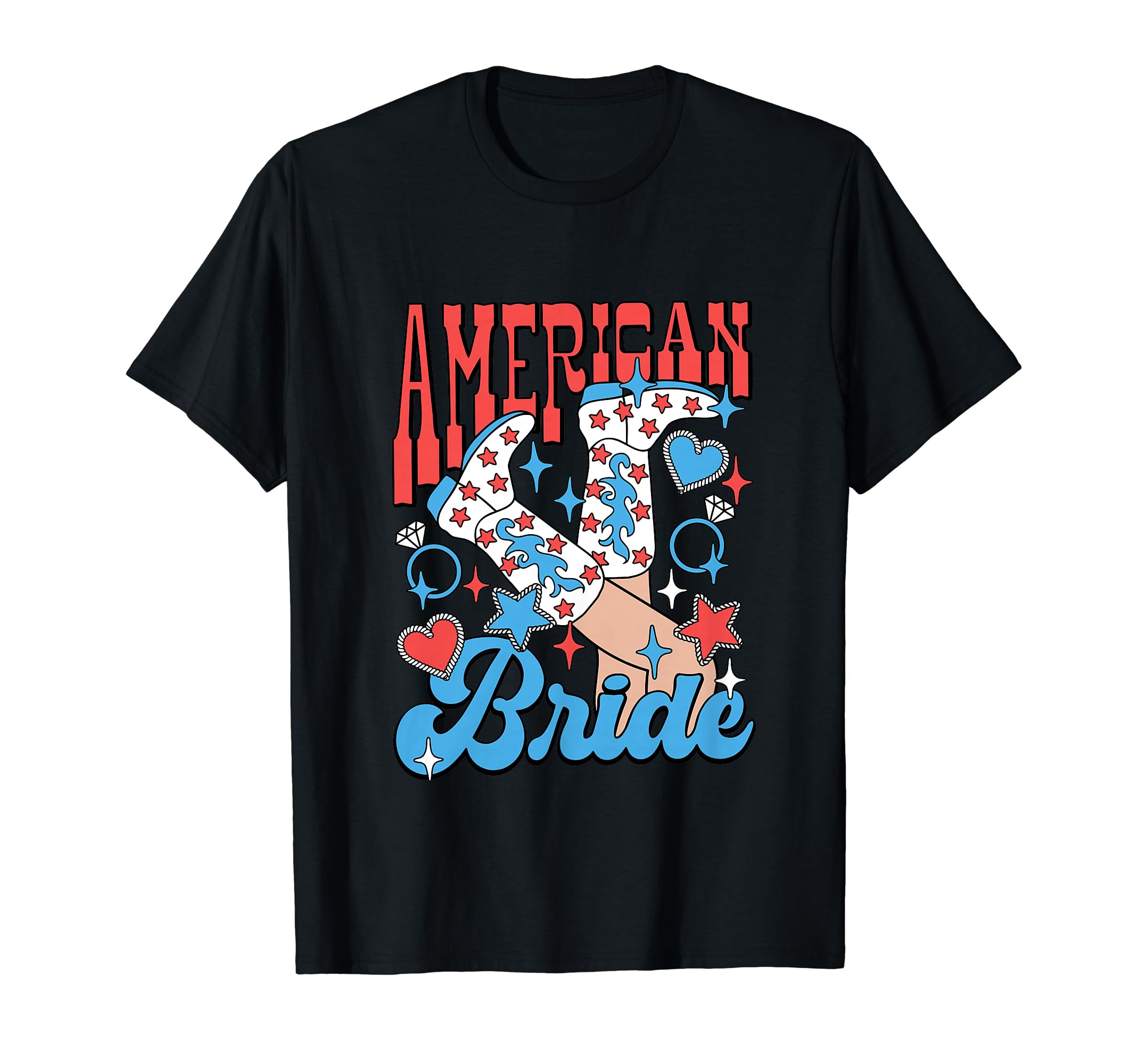 Groovy American Bride 4Th July Patriotic T-Shirt - Unique Graphic Unisex - T-Shirt, Sweatshirt, Hoodie