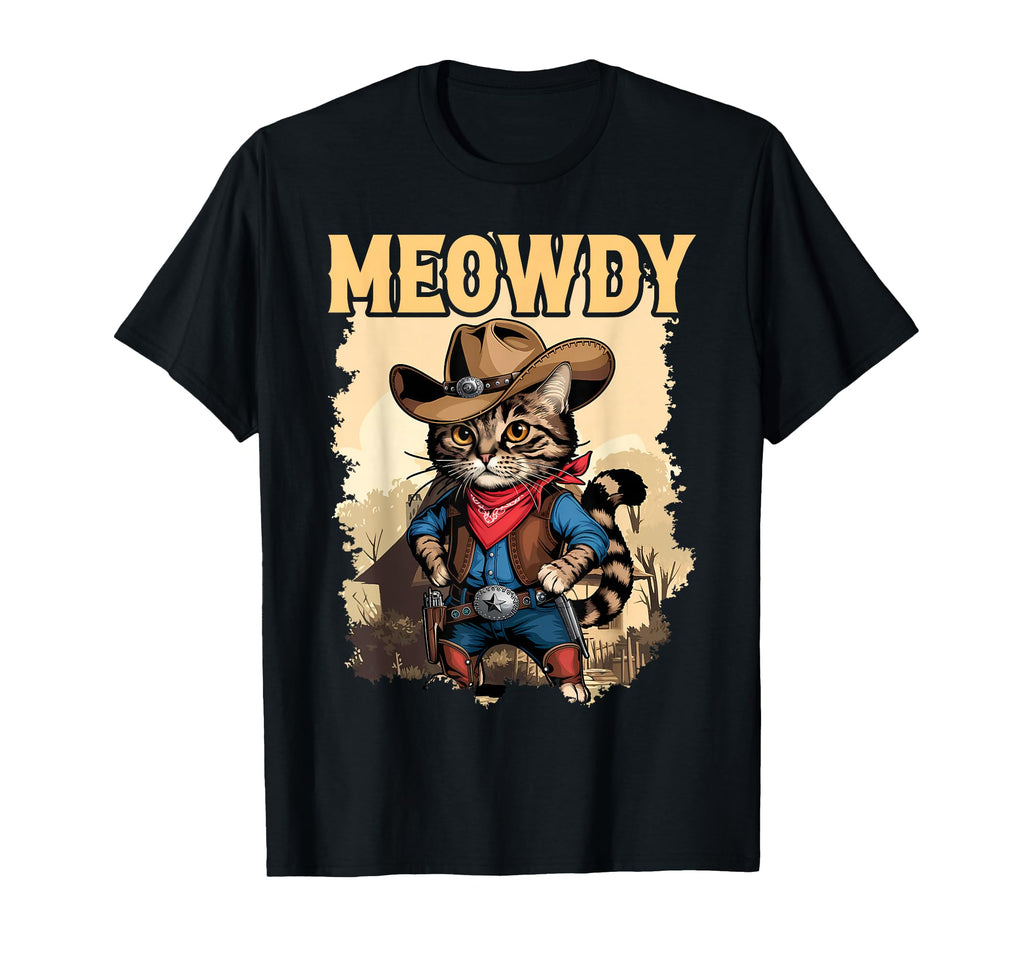Meowdy Funny Country Side Cat Hat Cowboy T-Shirt - Unique Graphic Unisex - T-Shirt, Sweatshirt, Hoodie