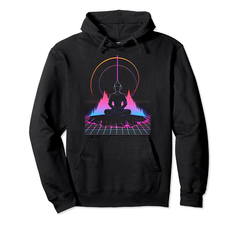 Synthwave Alien Buddha Cyberpunk 80S Sci Hoodie - Graphic Print for Adults - T-Shirt, Sweatshirt, Hoodie