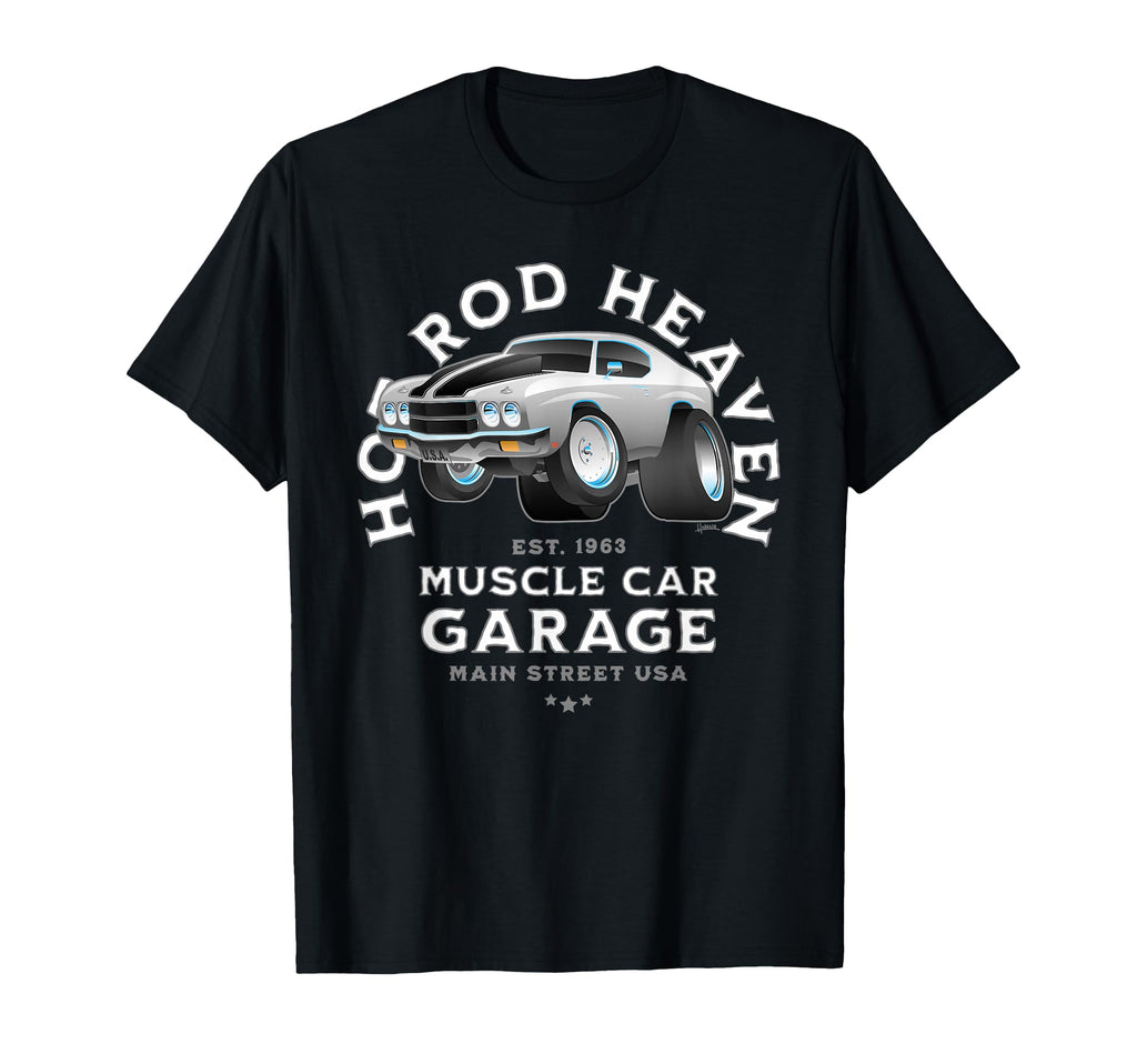 Hotrod Heaven Muscle Car Garage Usa T-Shirt - Casual Everyday Wear Unisex - T-Shirt, Sweatshirt, Hoodie