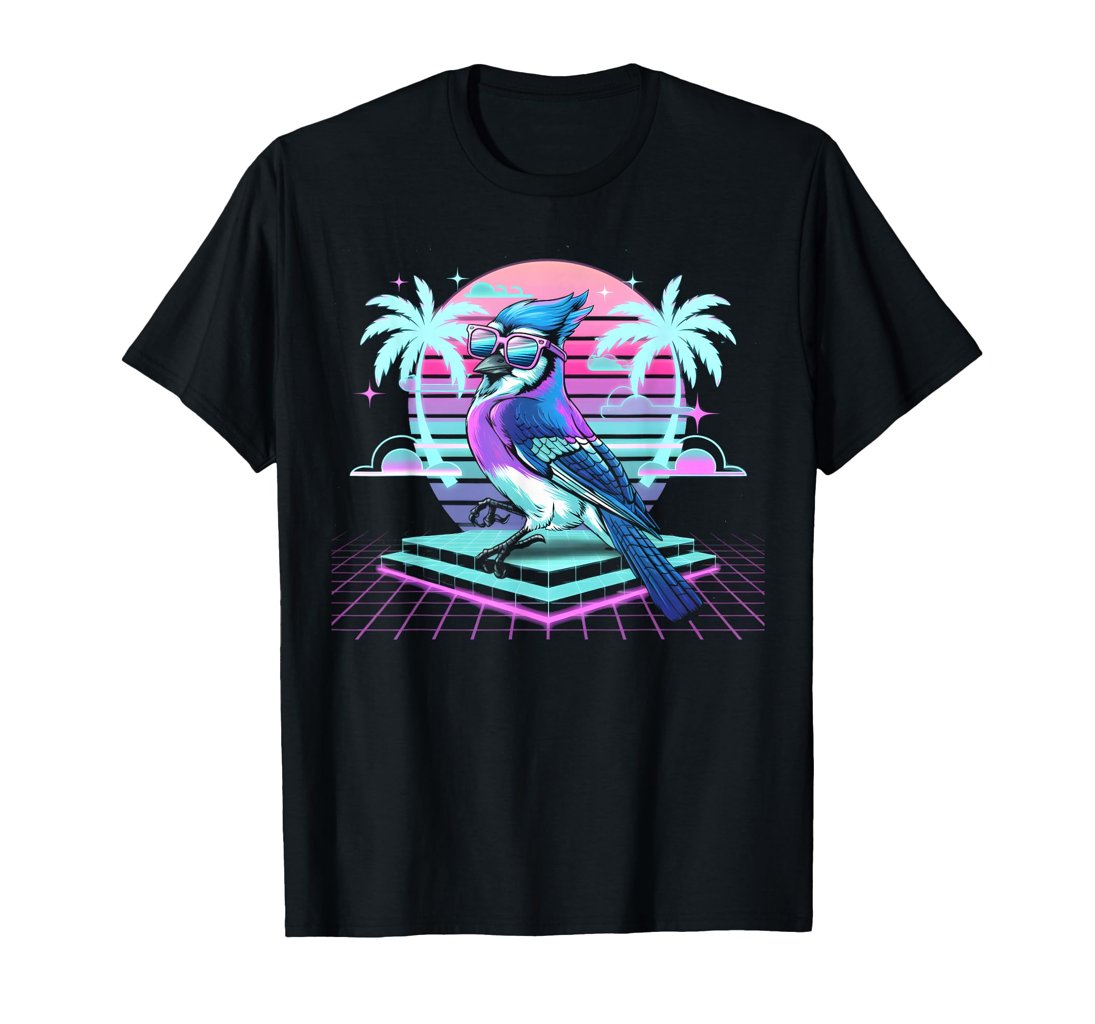Blue Jay Bird 80S Retrowave 90S Vaporwave T-Shirt - Graphic Print Unisex - T-Shirt, Sweatshirt, Hoodie