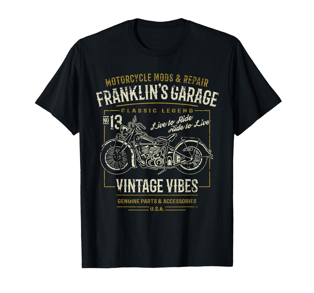 Franklins Garage Motorcycle Distressed T-Shirt - Unique Graphic Men Women - T-Shirt, Sweatshirt, Hoodie