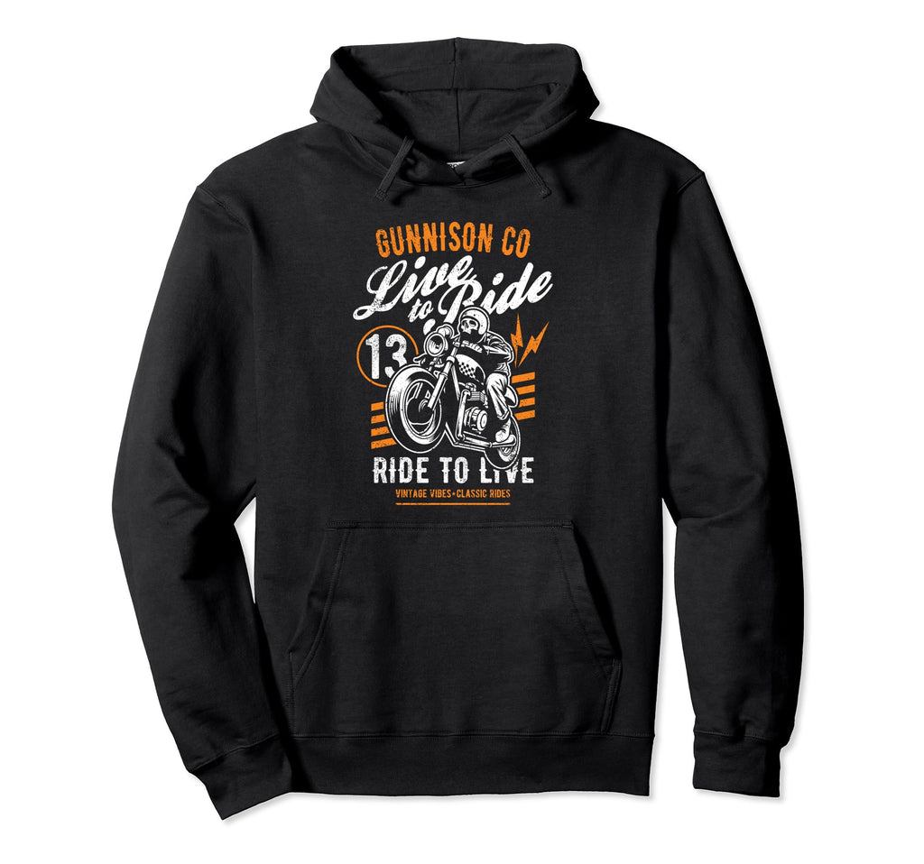 Gunnison Colorado Motorcycle Rider Skull Hoodie - Streetwear Style Unisex - T-Shirt, Sweatshirt, Hoodie
