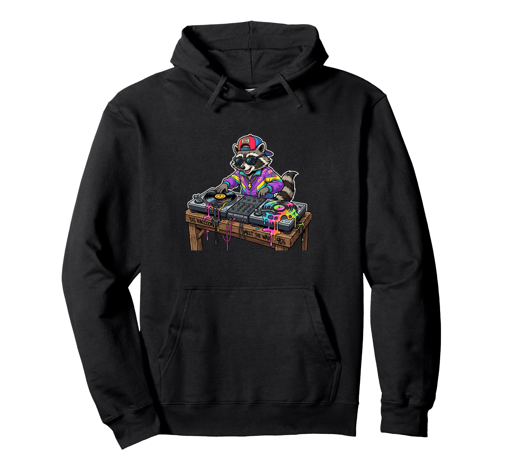 Dj Raccoon Melt Wax 90S Vinyl Record Hoodie - Custom Art Print for Adults - T-Shirt, Sweatshirt, Hoodie