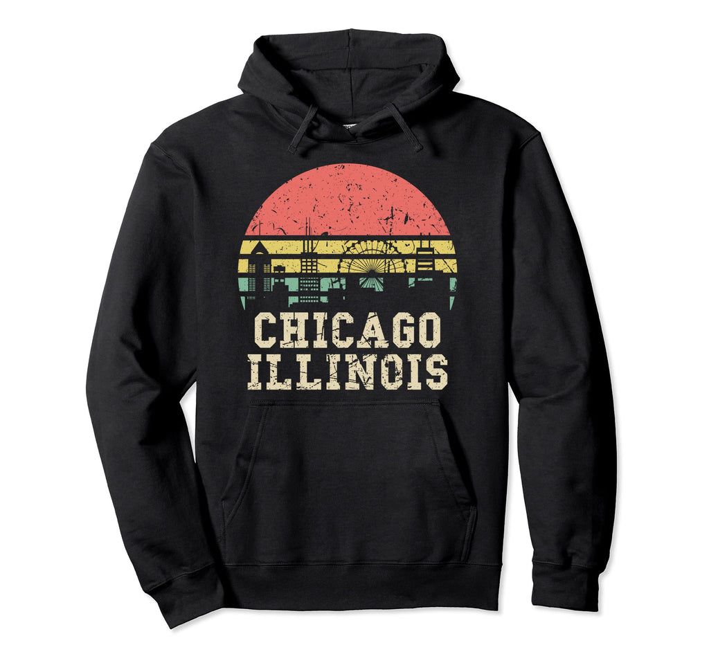 Distressed Sunset Skyline Chicago Hoodie - Minimalist Print for Adults - T-Shirt, Sweatshirt, Hoodie