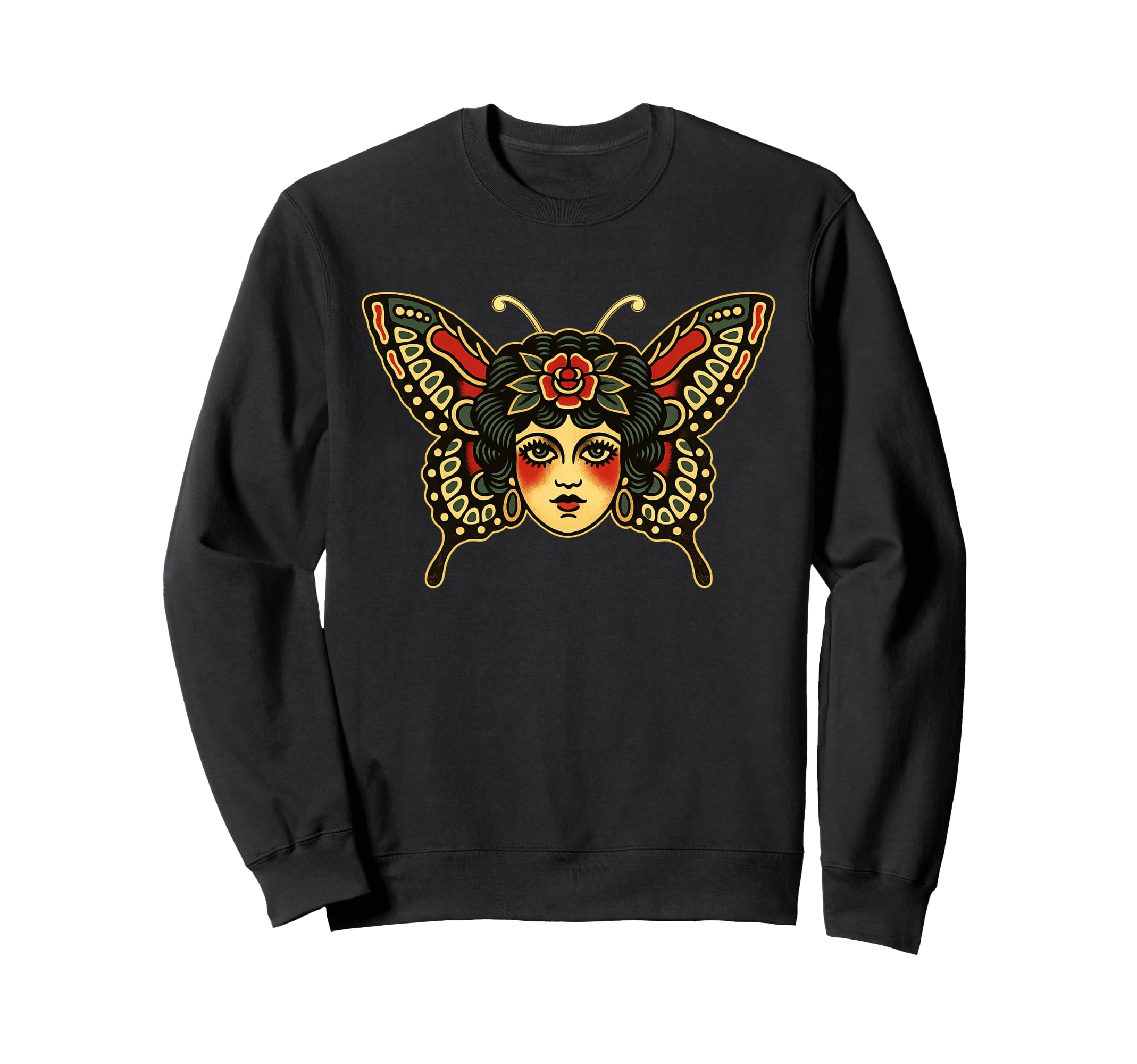 Butterfly Lady Traditional Tattoo Sweatshirt - Trendy Graphic Unisex - T-Shirt, Sweatshirt, Hoodie