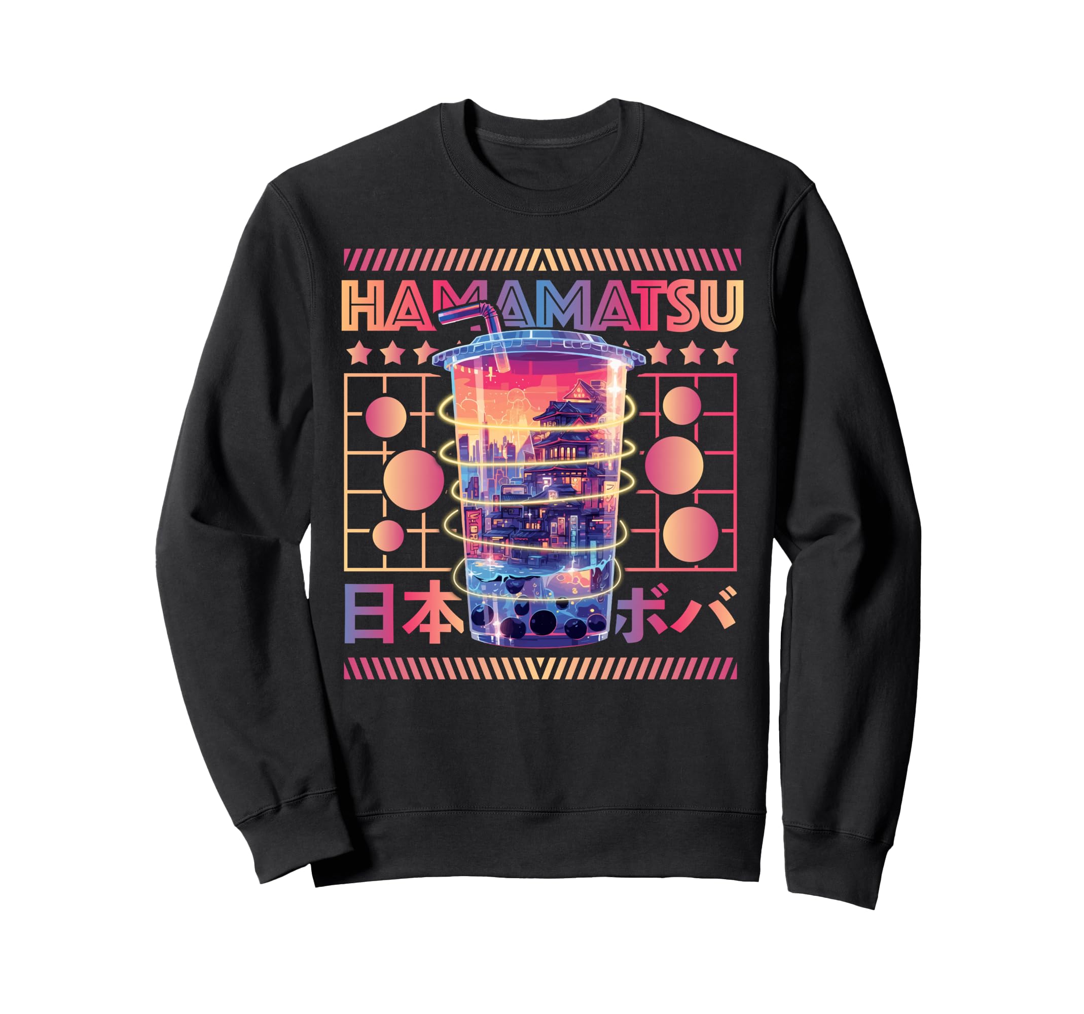 Hamamatsu City 80S Synthwave Boba Tea Sweatshirt - Minimalist Print Unisex - T-Shirt, Sweatshirt, Hoodie