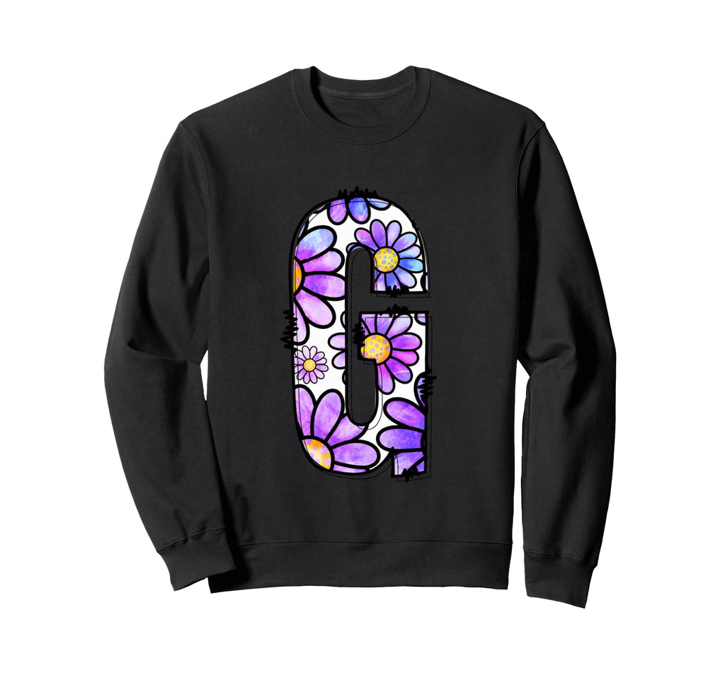 Floral Letter G Purple Alphabet Sweatshirt - Unique Graphic for Adults - T-Shirt, Sweatshirt, Hoodie