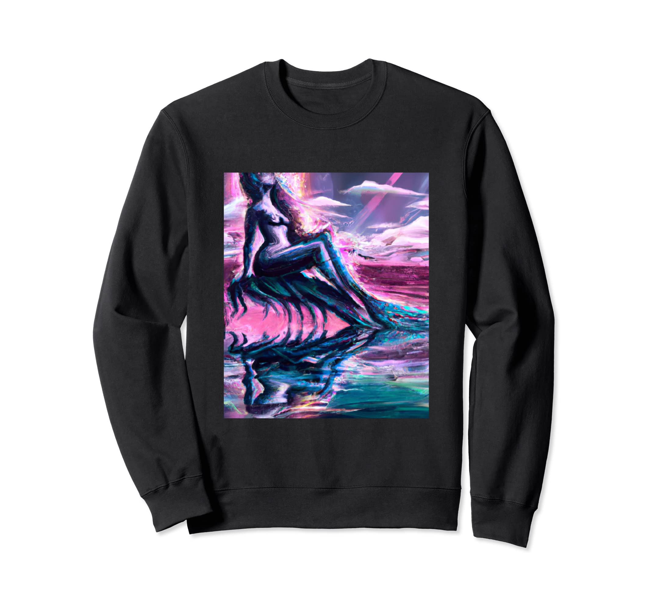 Mermaid Portrait Vaporwave Outrun Sweatshirt - Custom Art Print for Adults - T-Shirt, Sweatshirt, Hoodie