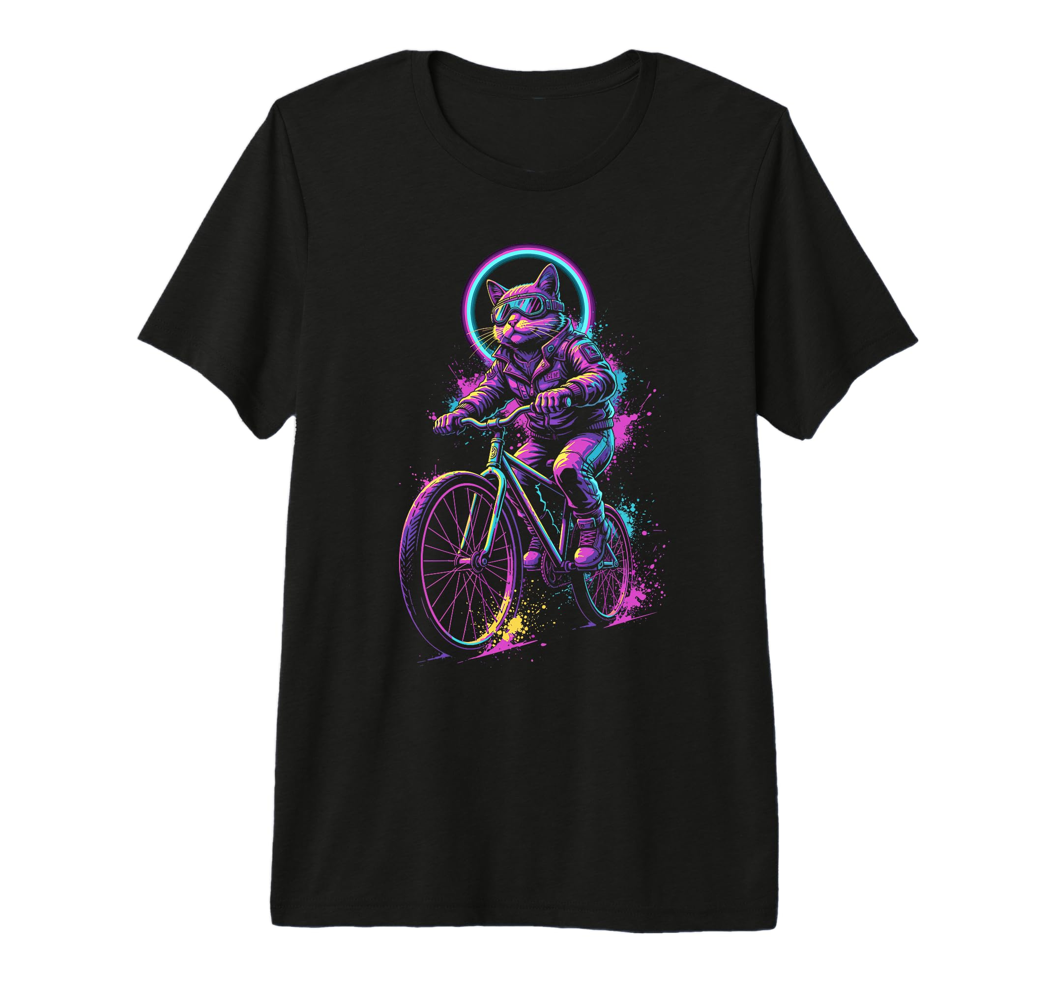 Synthwave Cat Bike Rider 80S 90S T-Shirt - Minimalist Print Men Women - T-Shirt, Sweatshirt, Hoodie