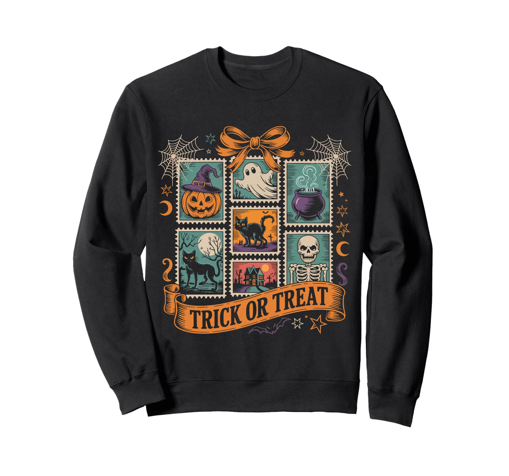 Trick Or Treat Halloween Stamp Sweatshirt - Novelty Apparel for Adults - T-Shirt, Sweatshirt, Hoodie