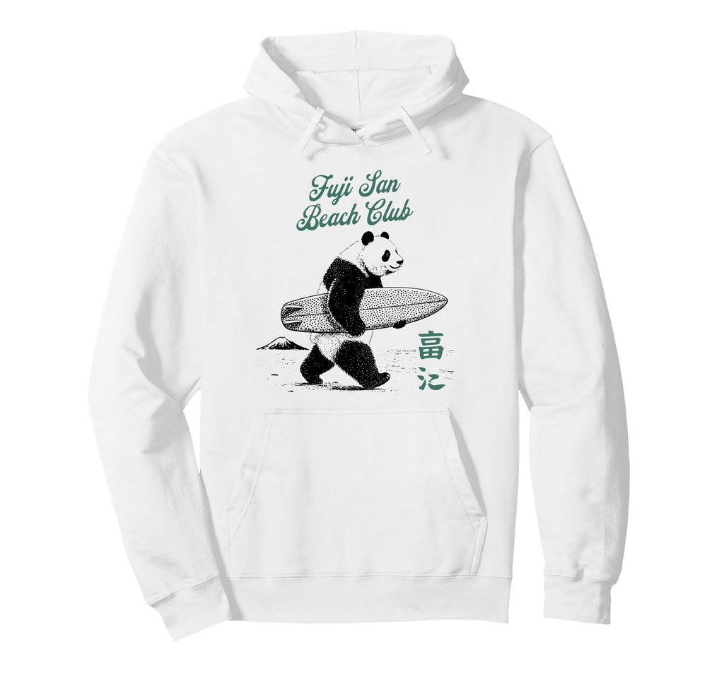 Fuji San Beach Club Surfing Panda Japan Hoodie - Unique Graphic for Adults - T-Shirt, Sweatshirt, Hoodie