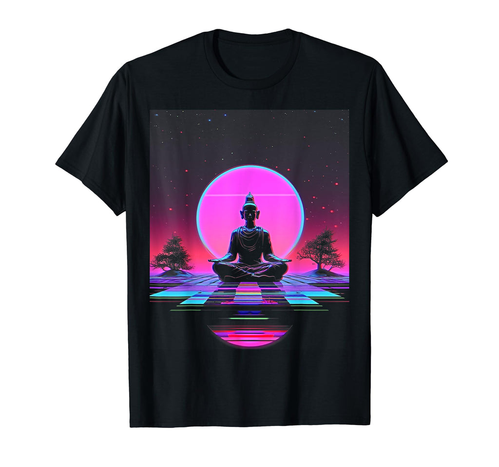 Synthwave Alien Buddha Cyberpunk 80S T-Shirt - Unique Graphic for Adults - T-Shirt, Sweatshirt, Hoodie
