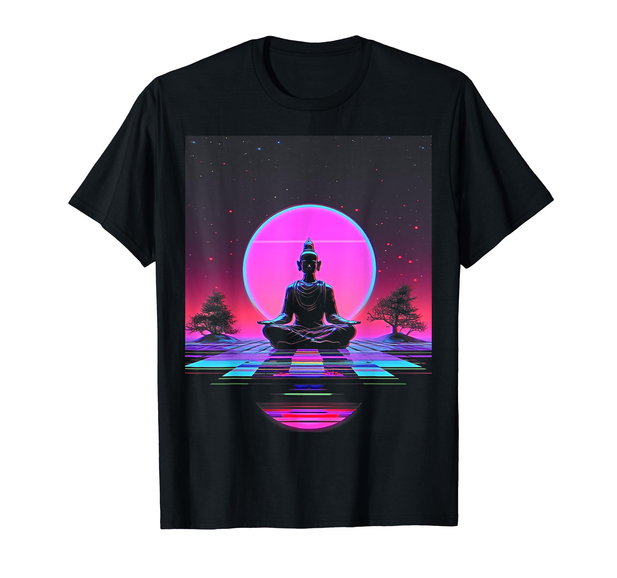 Synthwave Alien Buddha Cyberpunk 80S T-Shirt - Unique Graphic for Adults - T-Shirt, Sweatshirt, Hoodie