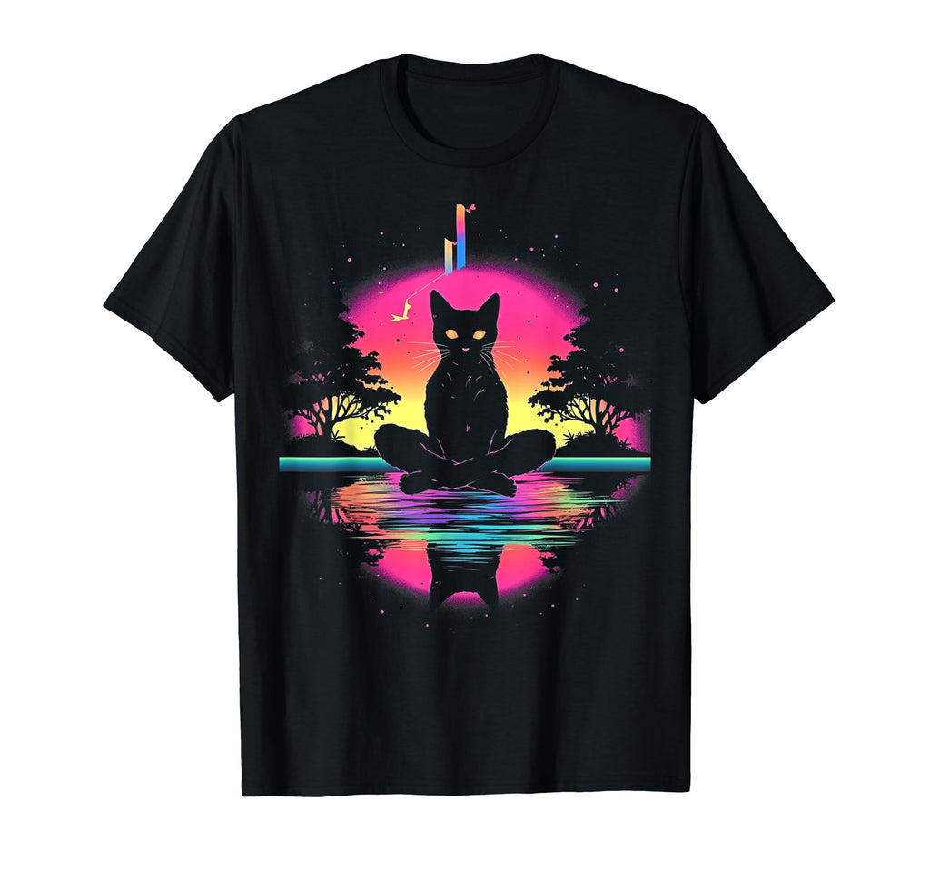 Synthwave Cat Samurai Mediation T-Shirt - Minimalist Print Unisex - T-Shirt, Sweatshirt, Hoodie