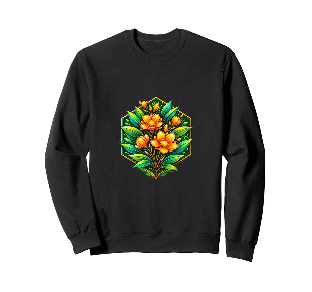 Floral Hexagon Botanical Yellow Art Sweatshirt - Custom Art Print Unisex - T-Shirt, Sweatshirt, Hoodie