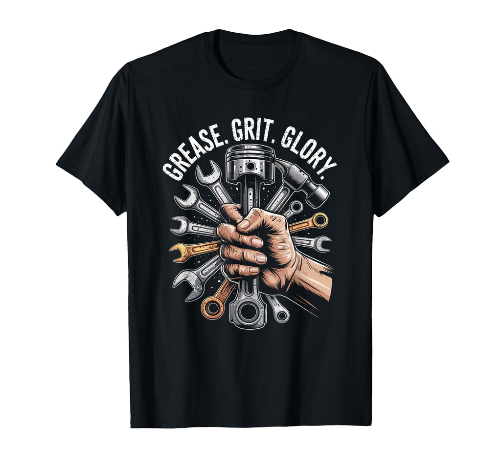 Grease Grit Glory Mechanic Motorcycle T-Shirt - Minimalist Print Unisex - T-Shirt, Sweatshirt, Hoodie