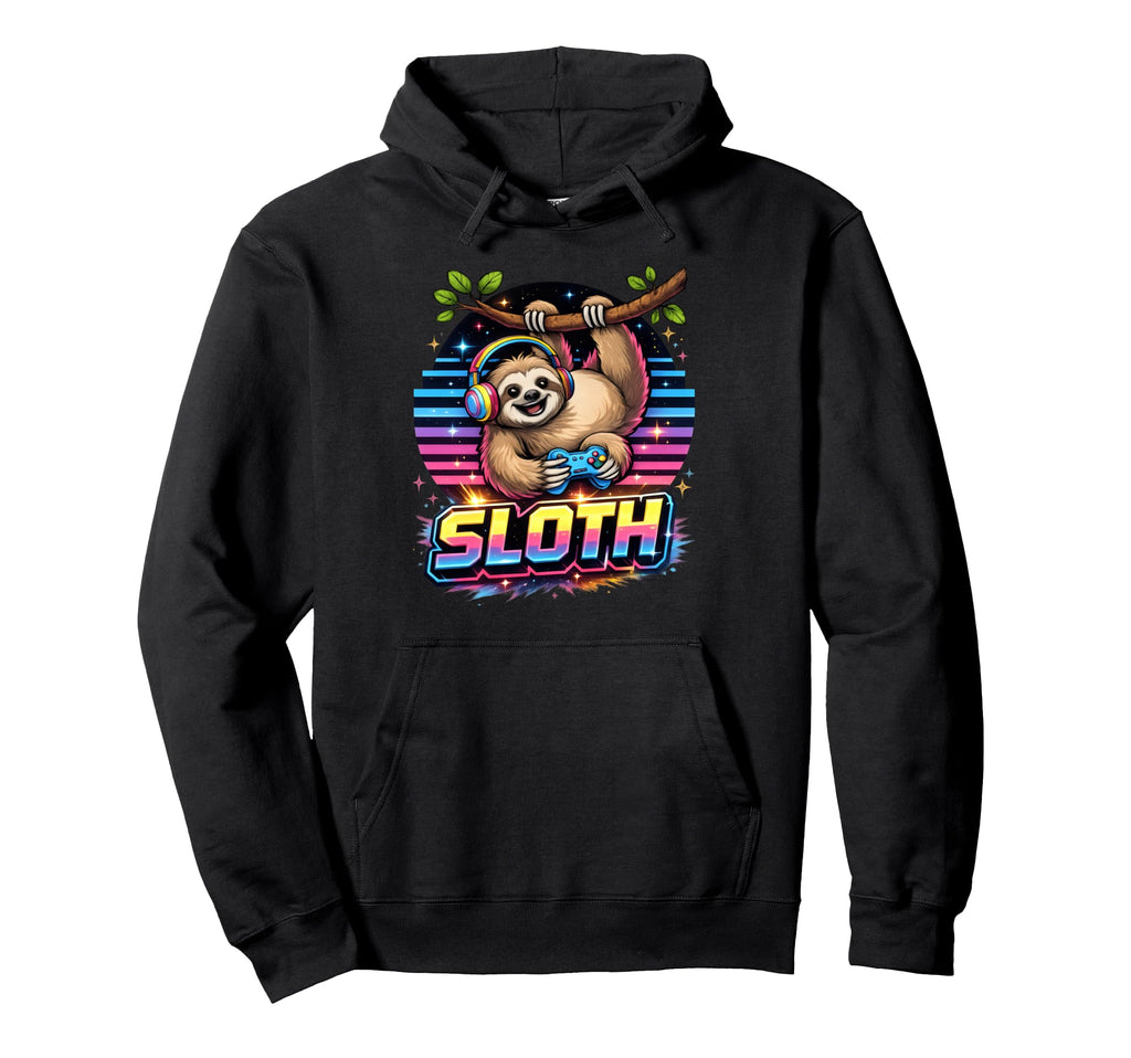 Synthwave Gamer Sloth Video Game Hoodie - Streetwear Style Unisex - T-Shirt, Sweatshirt, Hoodie