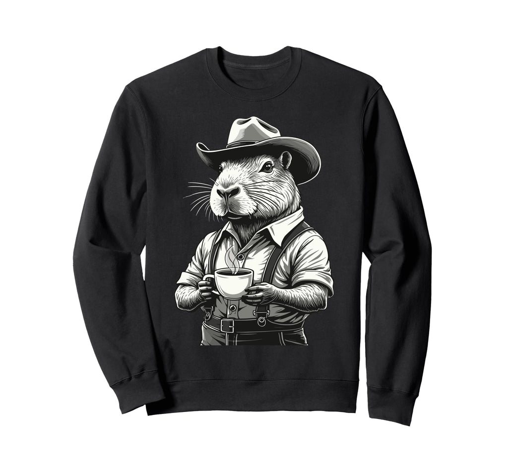 Capybara Coffee Western Rodent Cowboy Sweatshirt - Graphic Print Unisex - T-Shirt, Sweatshirt, Hoodie