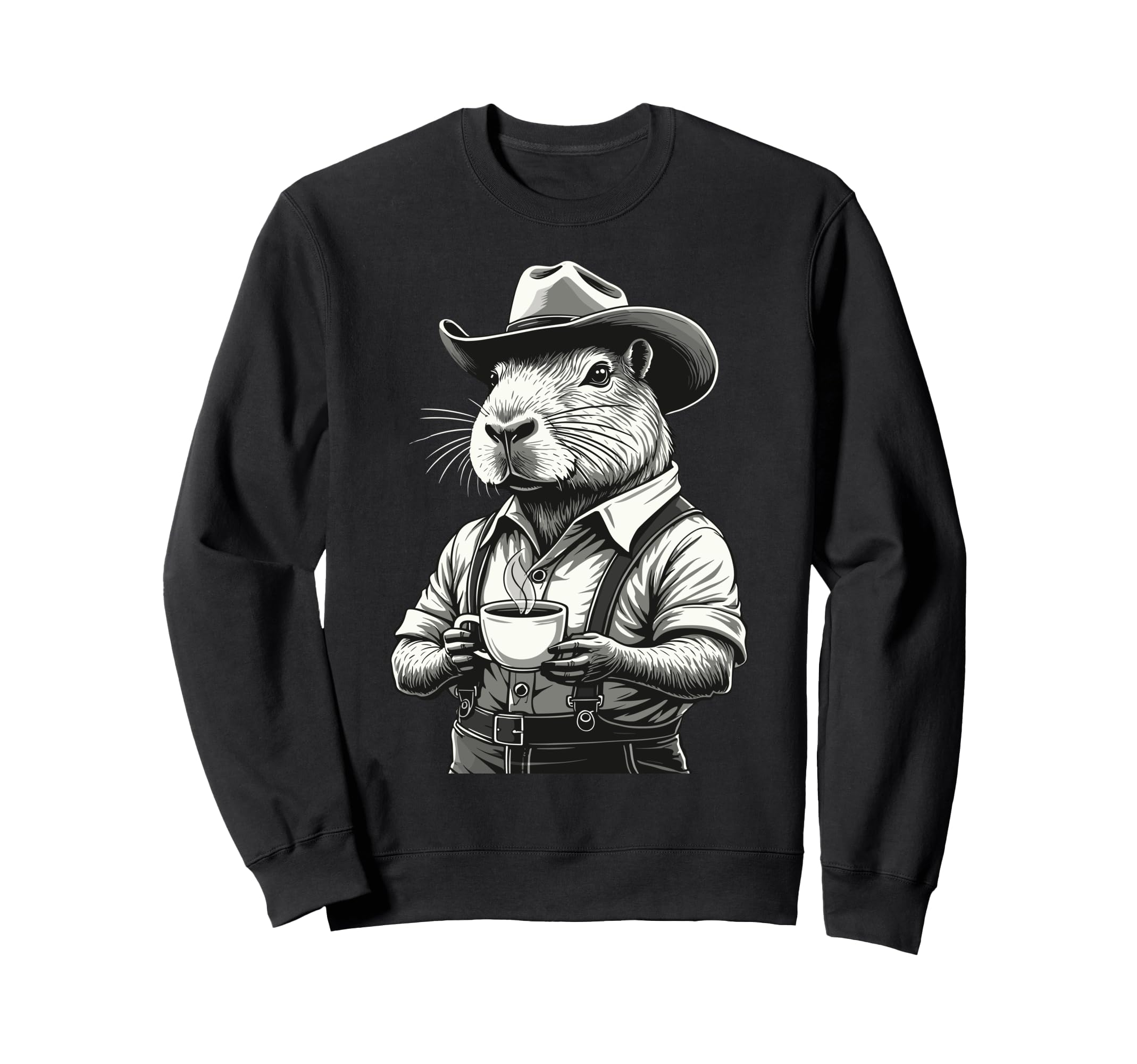 Capybara Coffee Western Rodent Cowboy Sweatshirt - Graphic Print Unisex - T-Shirt, Sweatshirt, Hoodie