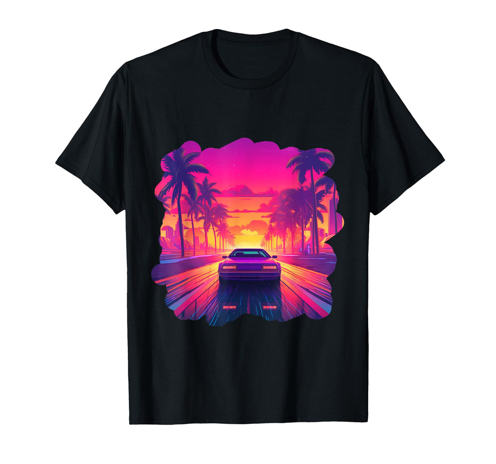 Miami Beach Florida Synthwave 80S T-Shirt - Custom Art Print Men Women - T-Shirt, Sweatshirt, Hoodie
