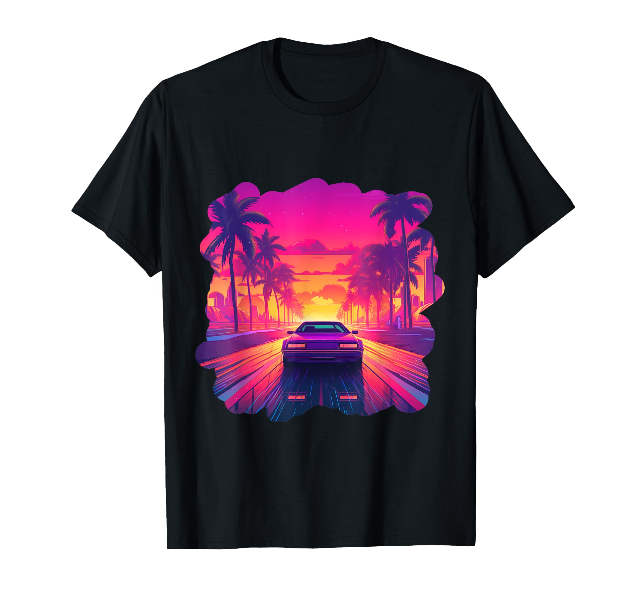 Miami Beach Florida Synthwave 80S T-Shirt - Custom Art Print Men Women - T-Shirt, Sweatshirt, Hoodie