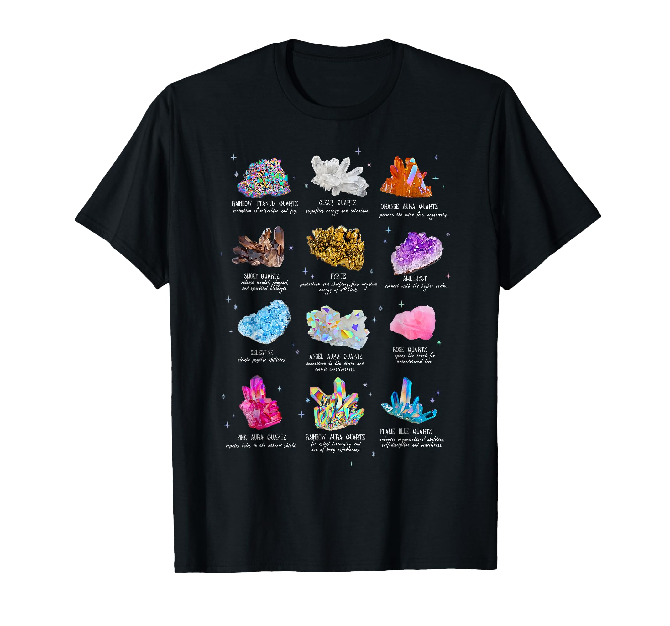 Trendy Crystals Healing Chart T-Shirt - Trendy Graphic for Adults - T-Shirt, Sweatshirt, Hoodie