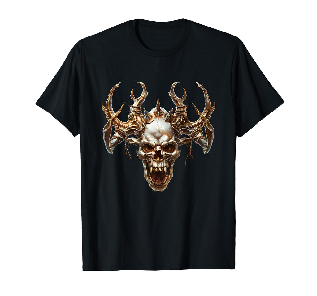 Skull Deer Antlers And Motorcycle T-Shirt - Fun Novelty Design for Adults - T-Shirt, Sweatshirt, Hoodie