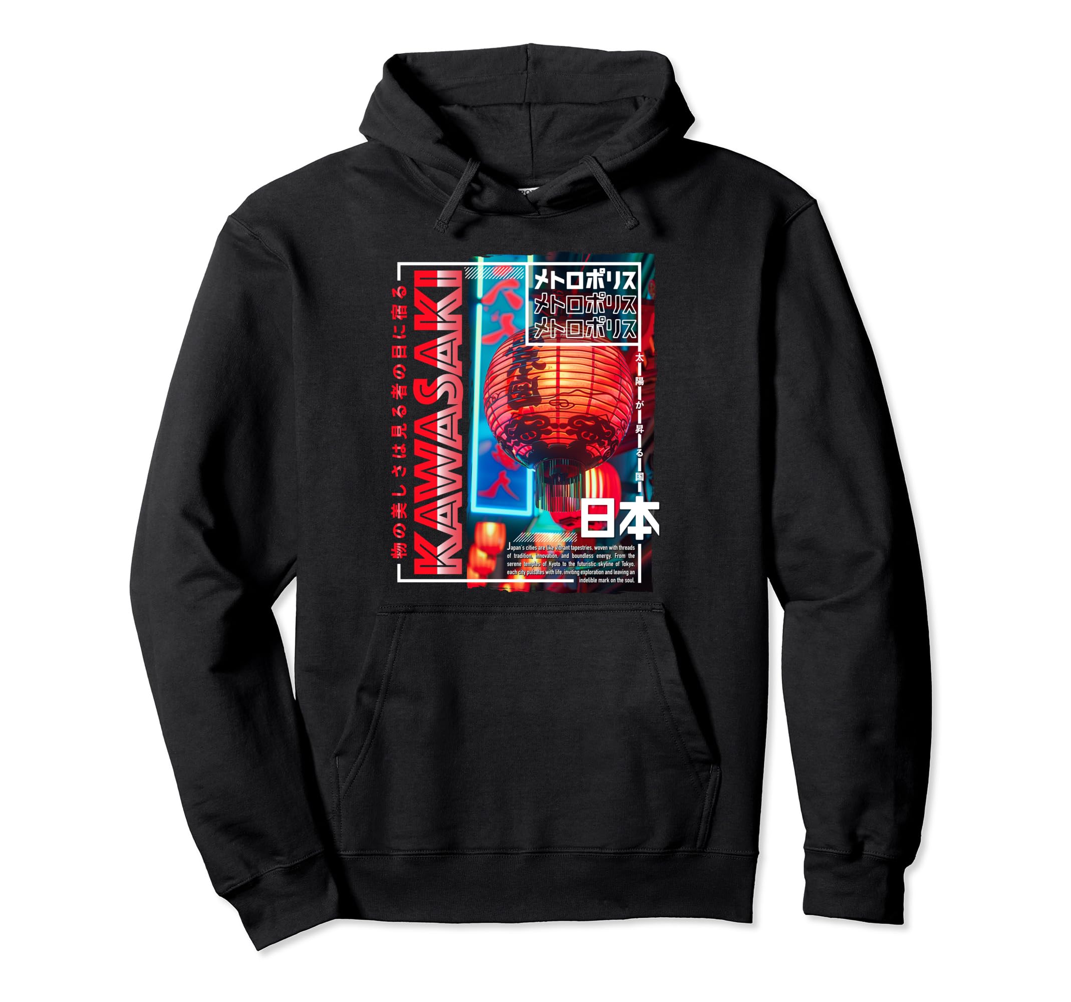 Kawasaki City 80S Synthwave Lampion Hoodie - Fun Novelty Design Men Women - T-Shirt, Sweatshirt, Hoodie