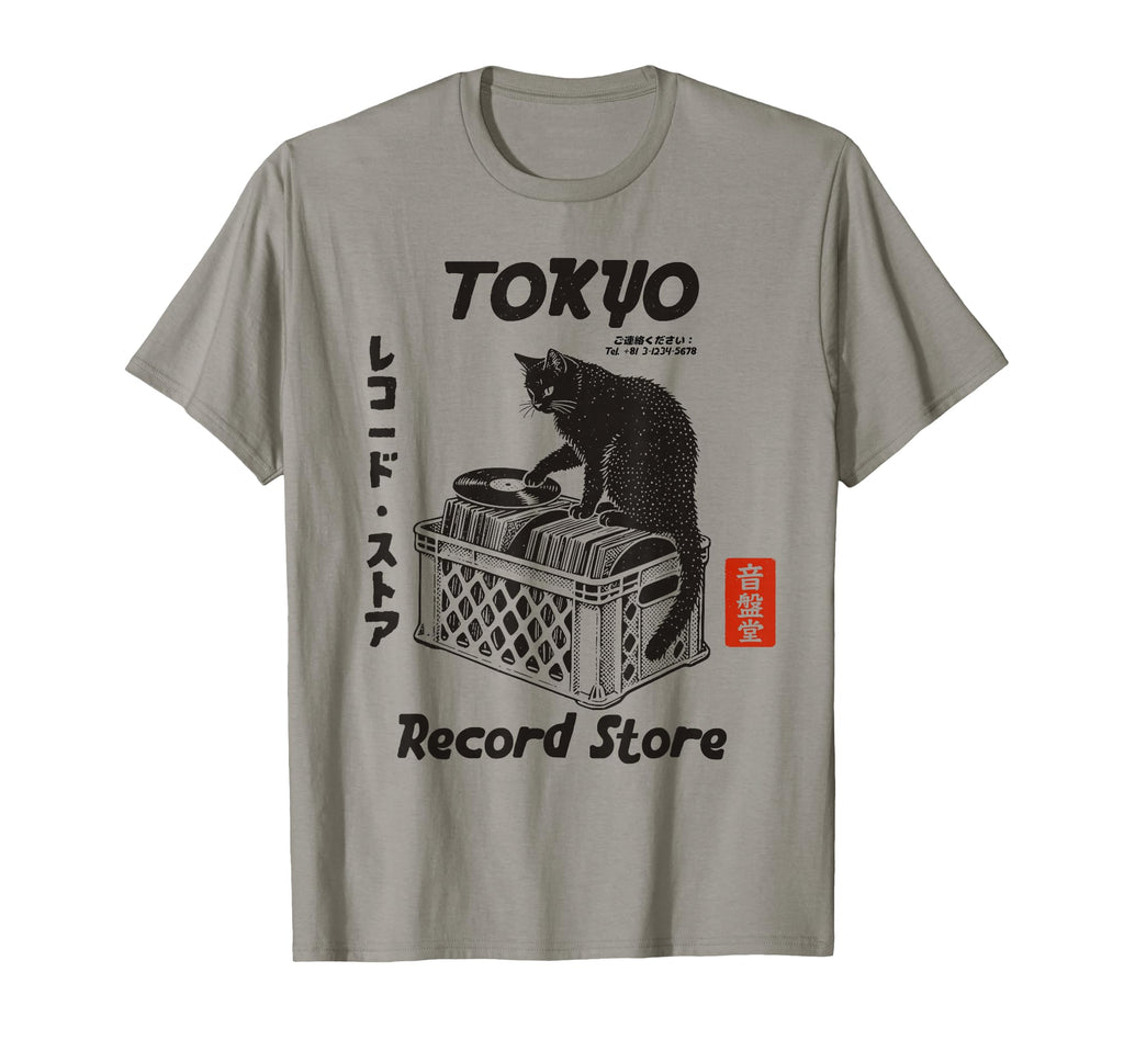Tokyo Record Store Cat Japanese T-Shirt - Custom Art Print for Adults - T-Shirt, Sweatshirt, Hoodie