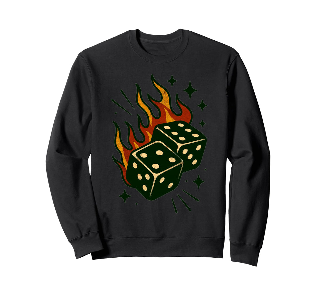 Flaming Rolling Dice Sweatshirt - Casual Everyday Wear for Adults - T-Shirt, Sweatshirt, Hoodie