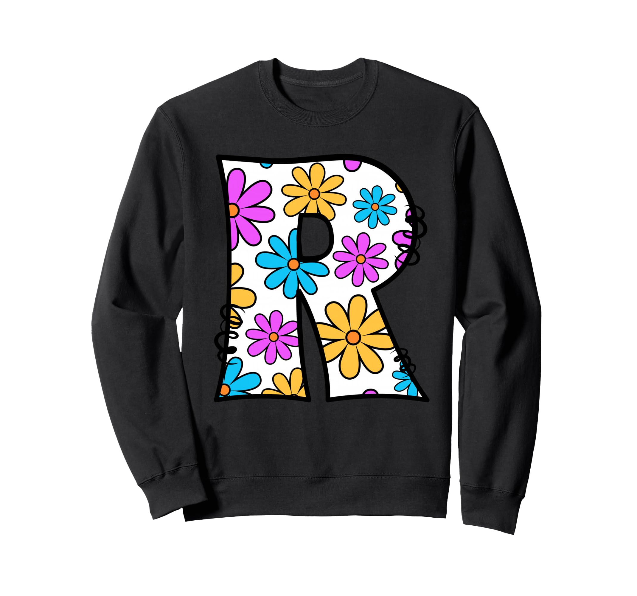 Letter R Floral Daisy Alphabet Sweatshirt - Casual Everyday Wear for Adults - T-Shirt, Sweatshirt, Hoodie