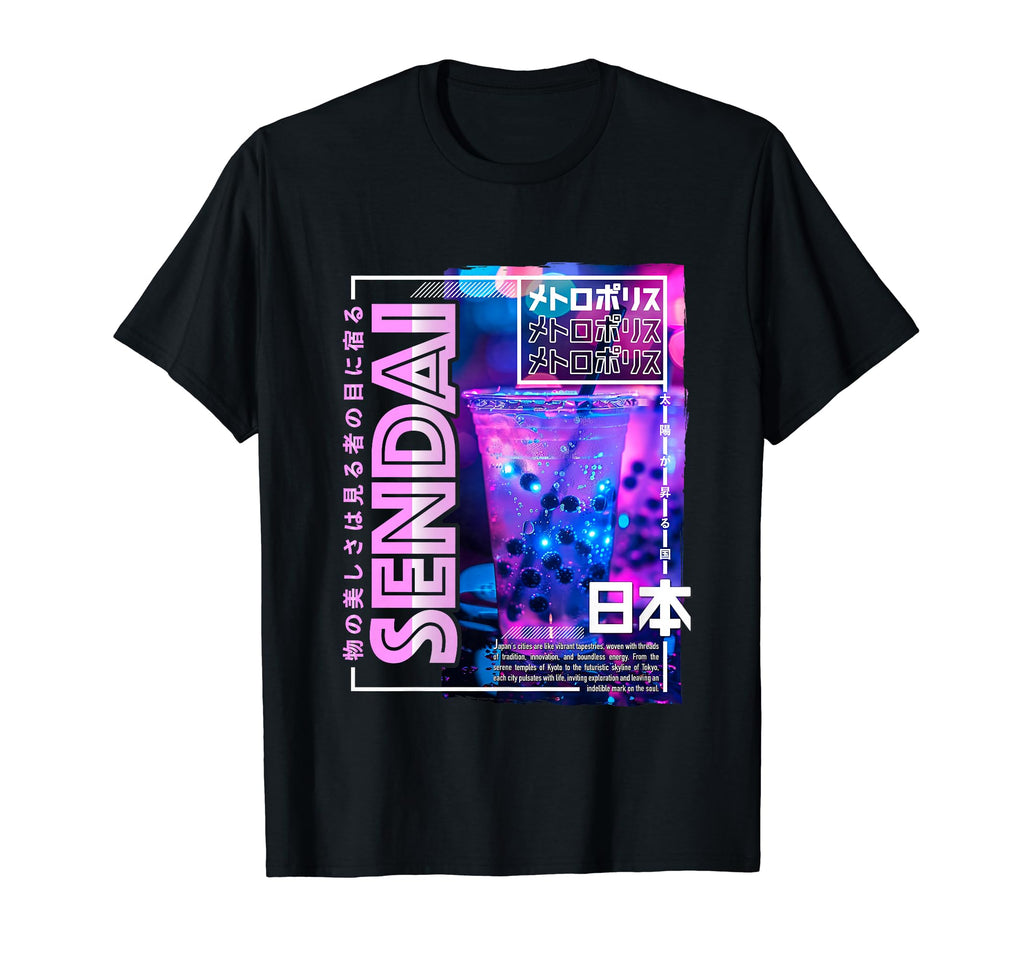 Sendai City 80S Synthwave Boba Tea Japan T-Shirt - Trendy Graphic Unisex - T-Shirt, Sweatshirt, Hoodie
