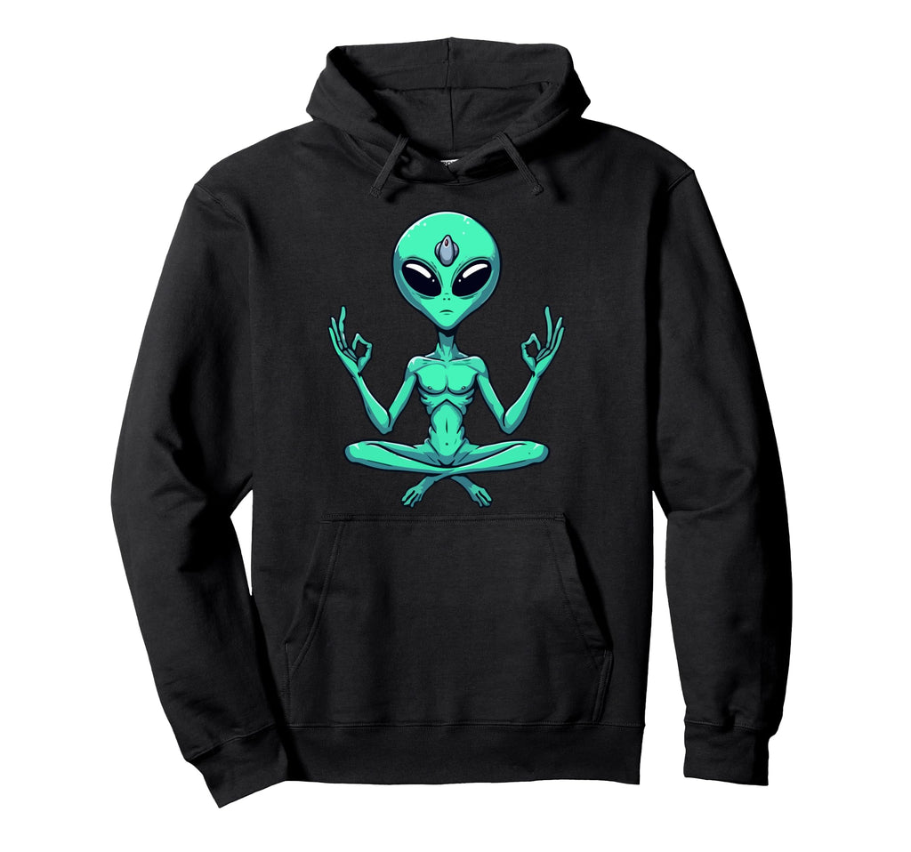 Meditation Alien Yoga Pose Relaxing Hoodie - Aesthetic Graphic Unisex - T-Shirt, Sweatshirt, Hoodie