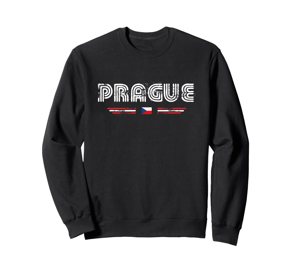 Prague Czechia 70S 80S Type Flag Sweatshirt - Unique Graphic for Adults - T-Shirt, Sweatshirt, Hoodie