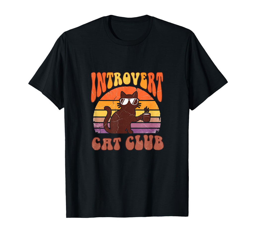 Introvert Cat Club Funny Sunset Coffee T-Shirt - Novelty Apparel Unisex - T-Shirt, Sweatshirt, Hoodie