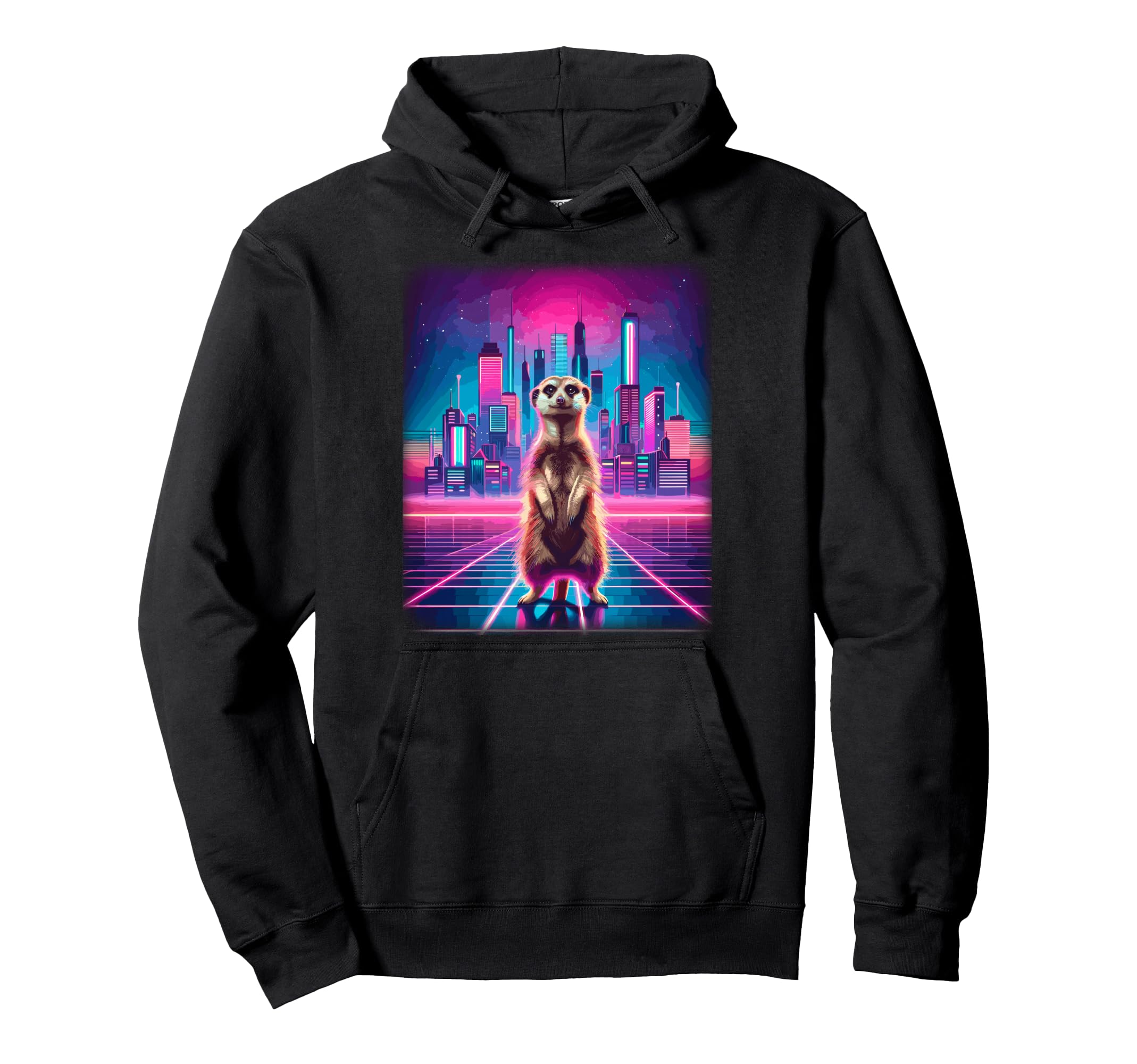Synthwave Aesthetic Meerkat Lover Stuff Hoodie - Unique Graphic Men Women - T-Shirt, Sweatshirt, Hoodie