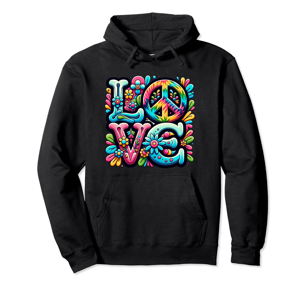 1960S 1970S Love Peace Tie Dye Floral Hoodie - Trendy Graphic for Adults - T-Shirt, Sweatshirt, Hoodie