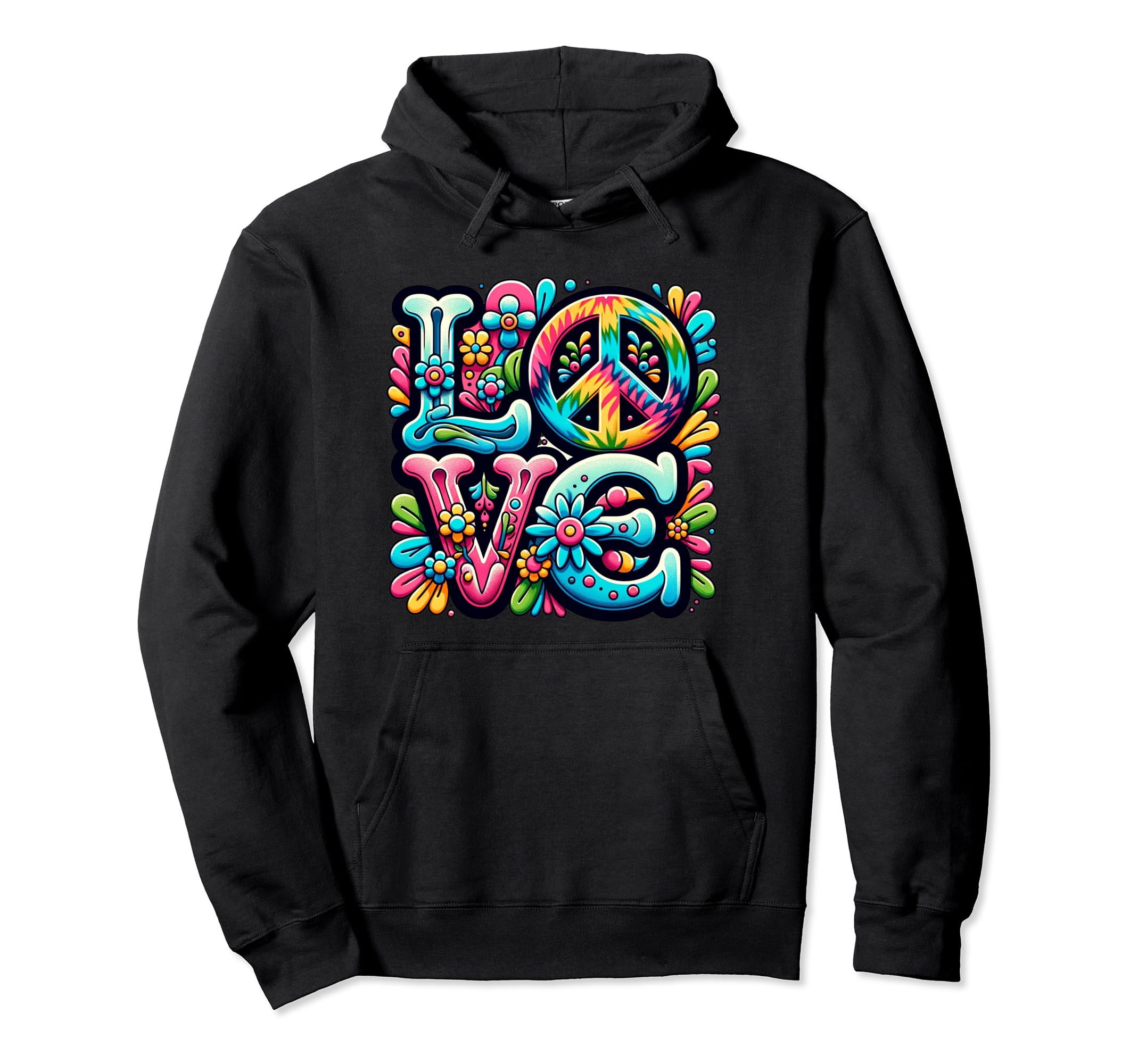 1960S 1970S Love Peace Tie Dye Floral Hoodie - Trendy Graphic for Adults - T-Shirt, Sweatshirt, Hoodie