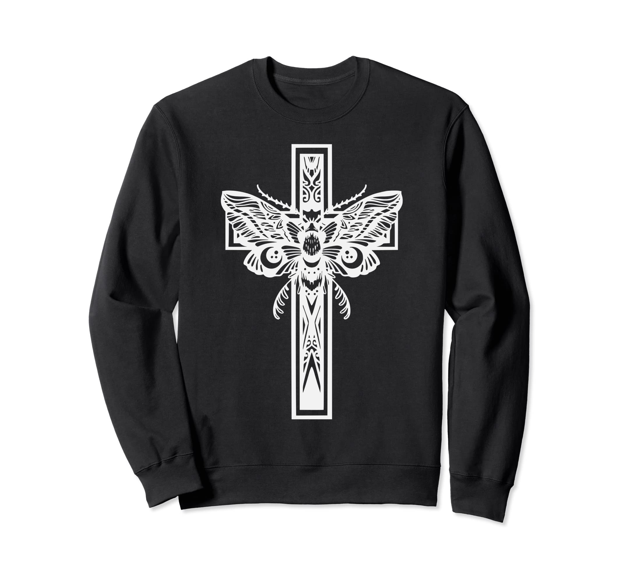 Sacred Cross Moth Goth Horror Sweatshirt - Minimalist Print Men Women - T-Shirt, Sweatshirt, Hoodie
