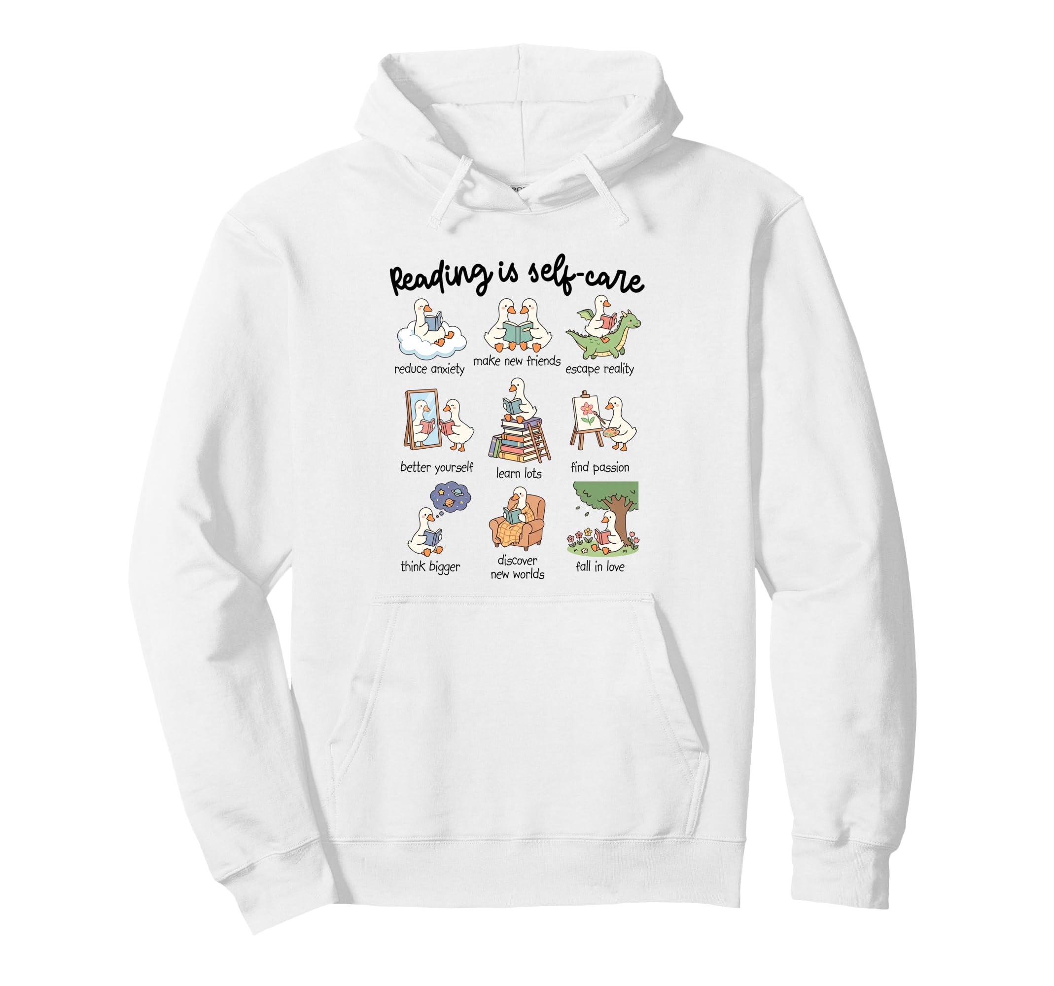 Reading Is Self Care Silly Goose Reading Hoodie - Novelty Apparel Unisex - T-Shirt, Sweatshirt, Hoodie