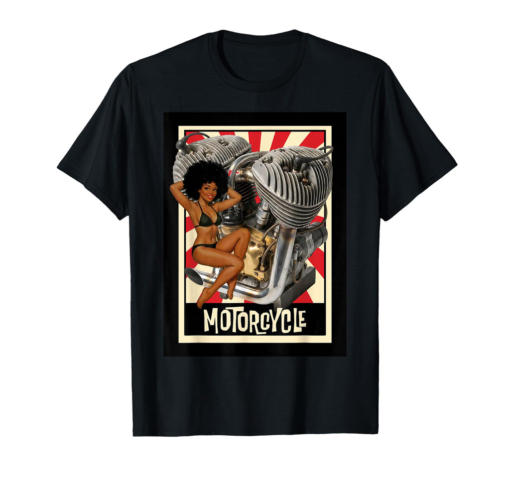 Pin Up And Motorcycle Engine T-Shirt - Graphic Print Unisex - T-Shirt, Sweatshirt, Hoodie