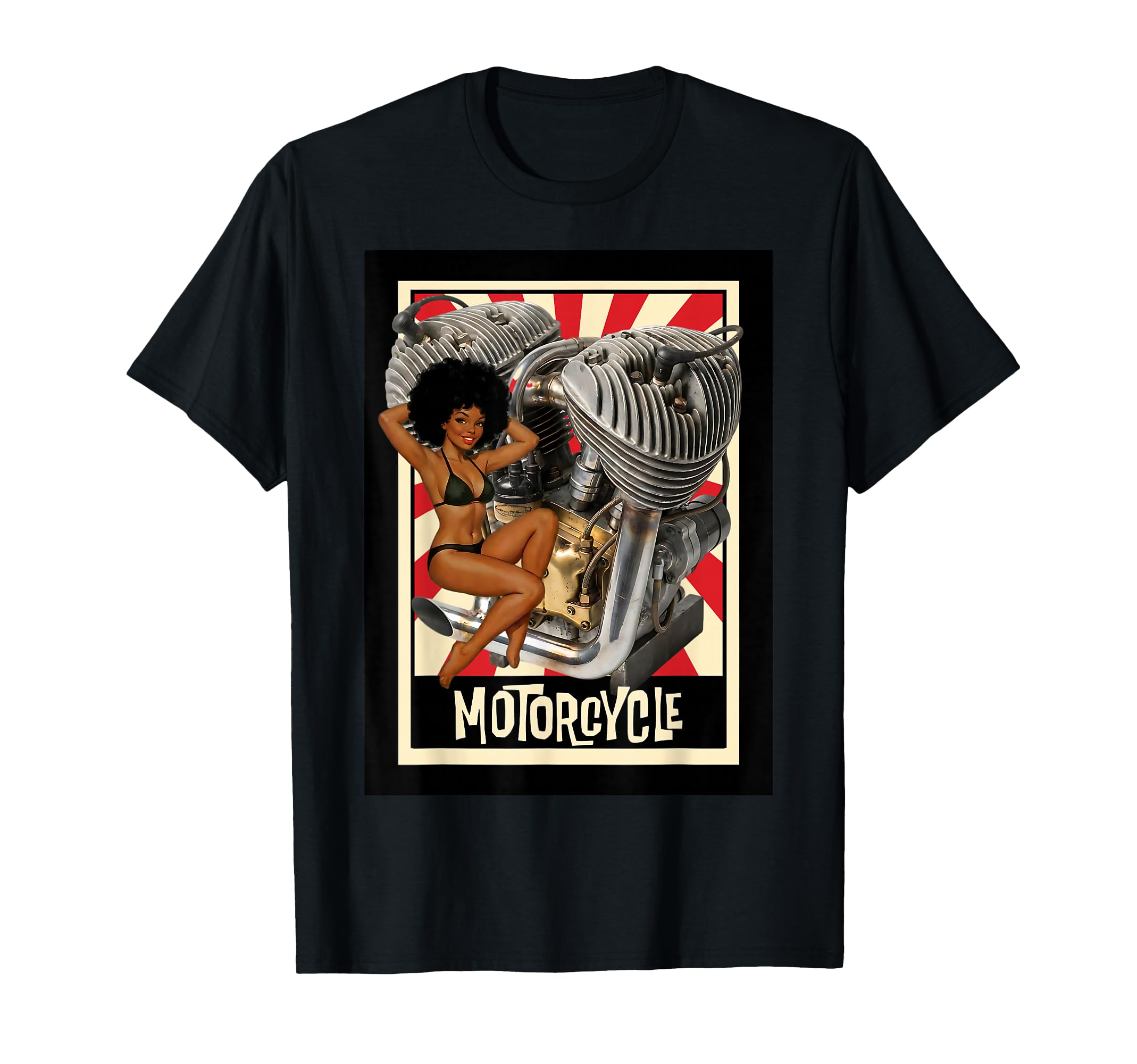 Pin Up And Motorcycle Engine T-Shirt - Graphic Print Unisex - T-Shirt, Sweatshirt, Hoodie